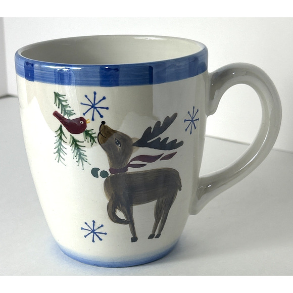 Holiday Christmas Coffee Cocoa Tea Mug Cup Royal Seasons Reindeer Bird 22 oz - Picture 1 of 6